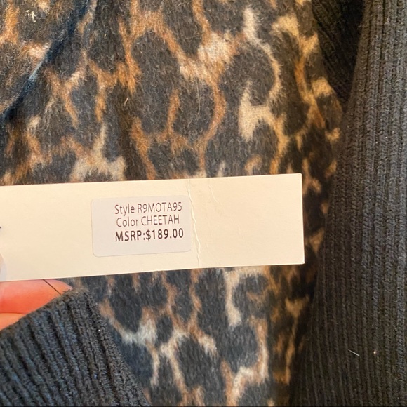 KENNETH COLE New York Faux Fur Cheetah Leopard Print Black Ribbed Knit Sleeves - Picture 4 of 8